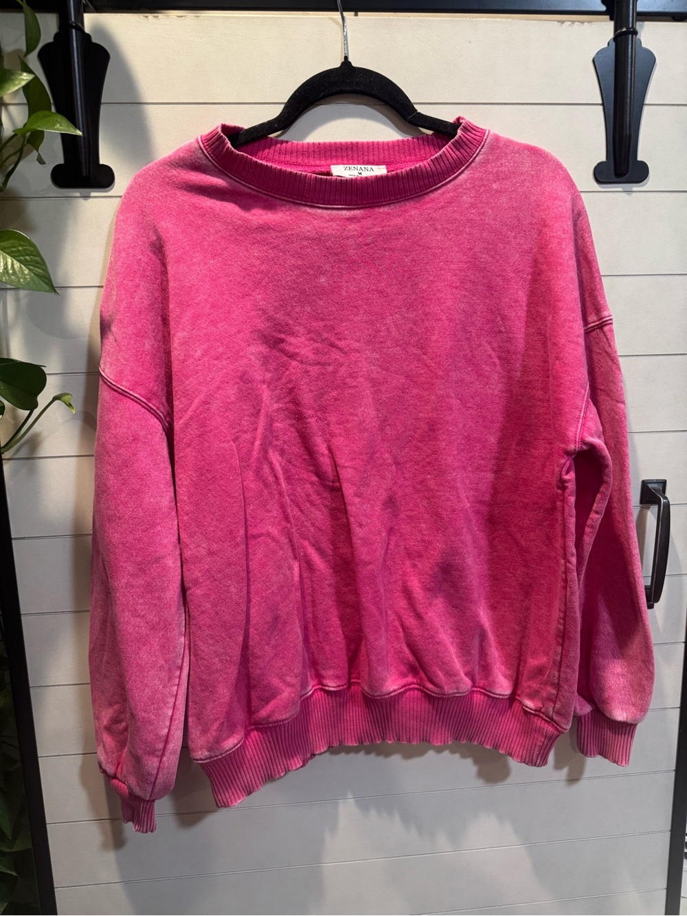 Zenana Distressed Pink Crewneck Sweatshirt